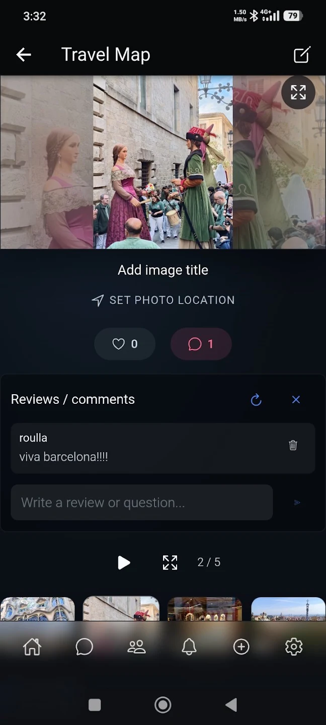 Likes and comments on a travel photo